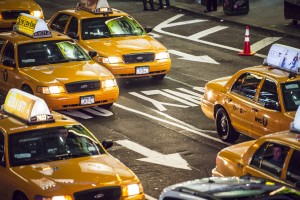 Vue des taxis de Time Square, New York